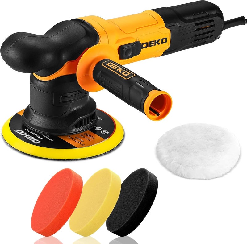 DEKOPRO Car Buffer Polisher, 6 Inch Dual Action Orbital Buffer Polisher, 6 Variable Speed 1800-5500OPM Random Polisher Kit with 4 Buffing Pads for Car Detailing Polishing Waxing, DKPO15G80-US - Image 1